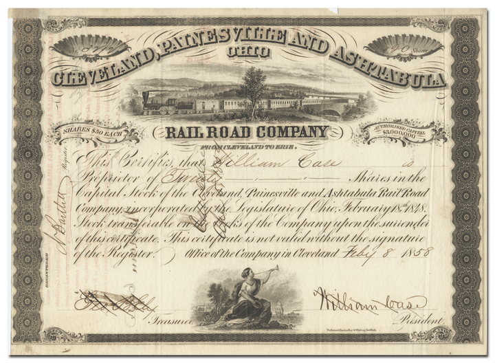 Cleveland, Painesville and Ashtabula Rail Road Company Stock Certificate