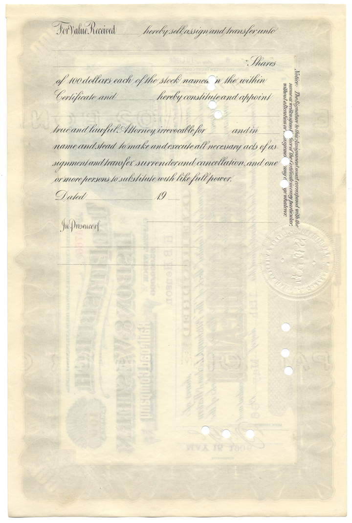 Pittsburgh, Lisbon & Western Railroad Company Stock Certificate Stock Certificate