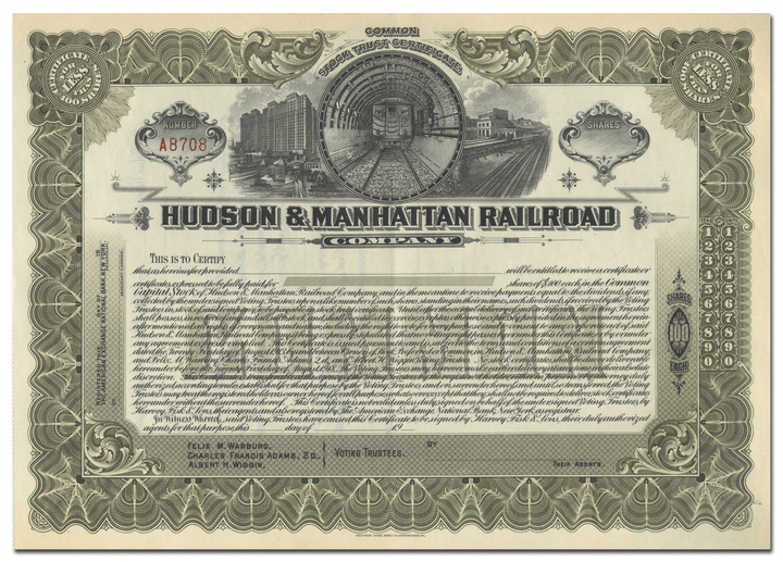 Hudson & Manhattan Railroad Company Stock Certificate