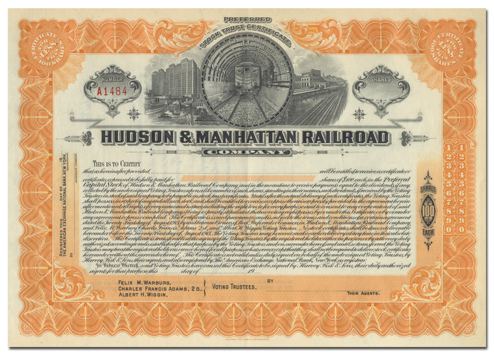 Hudson & Manhattan Railroad Company Stock Certificate