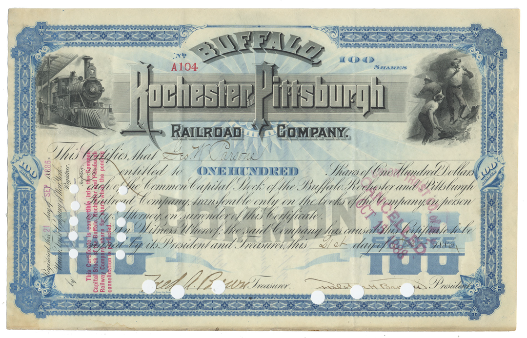 Buffalo, Rochester and Pittsburgh Railroad Company Stock Certificate