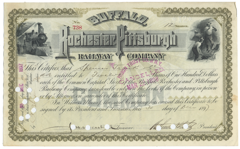 Buffalo, Rochester and Pittsburgh Railroad Company Stock Certificate