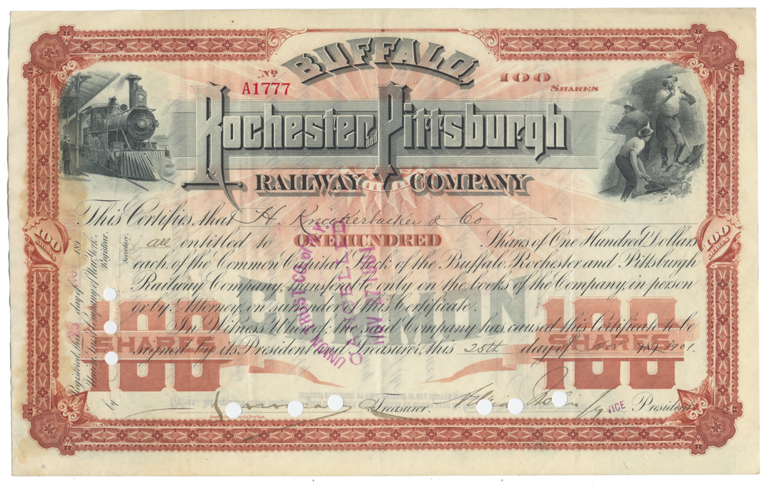 Buffalo, Rochester and Pittsburgh Railroad Company Stock Certificate