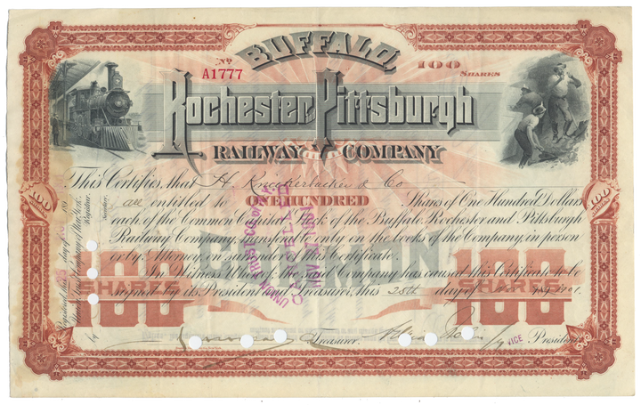 Buffalo, Rochester and Pittsburgh Railroad Company Stock Certificate