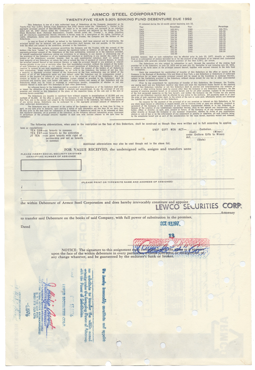 Armco Steel Corporation Bond Certificate