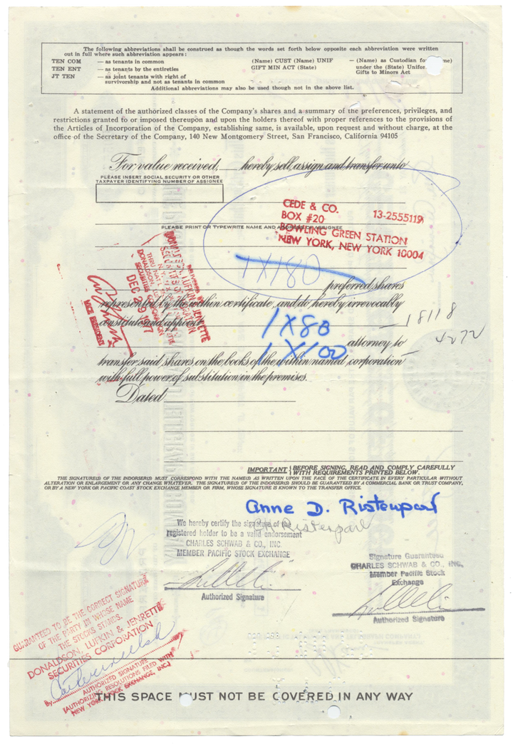 Pacific Telephone and Telegraph Company Stock Certificate