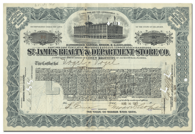 St. James Realty & Department Store Co. Stock Certificate