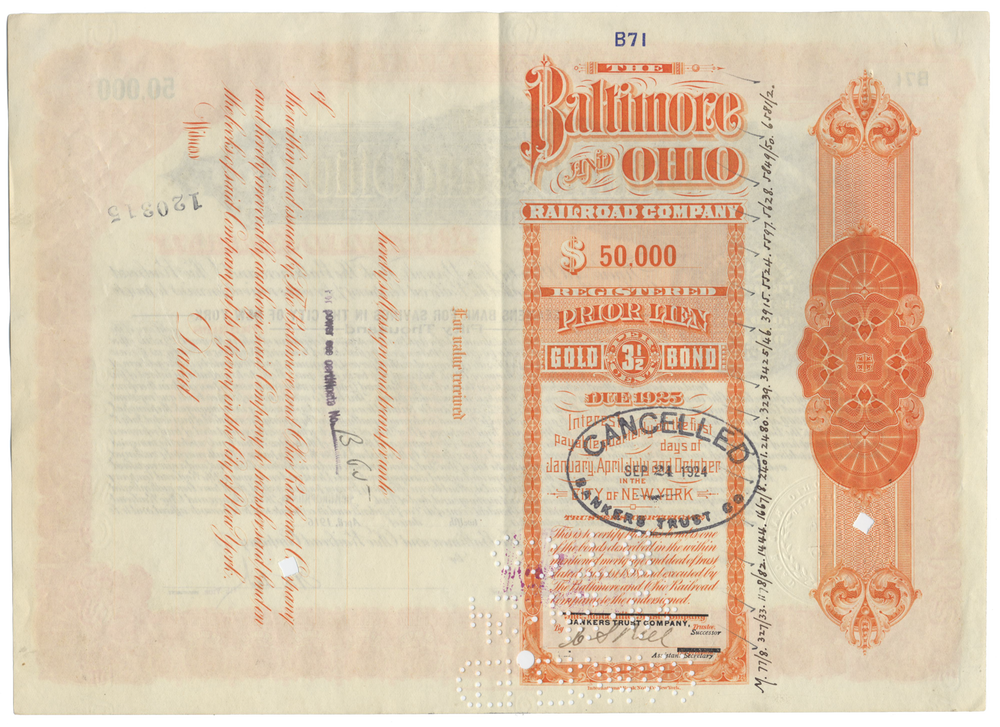 Baltimore and Ohio Railroad Company Bond Certificate