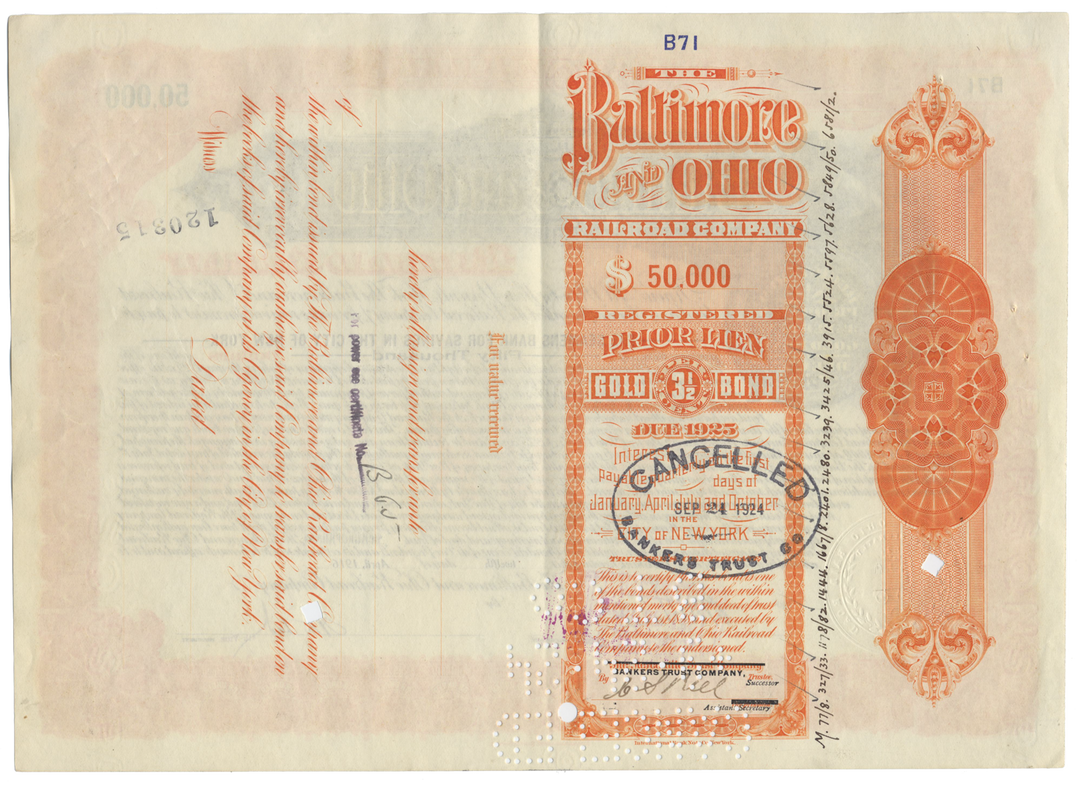 Baltimore and Ohio Railroad Company Bond Certificate