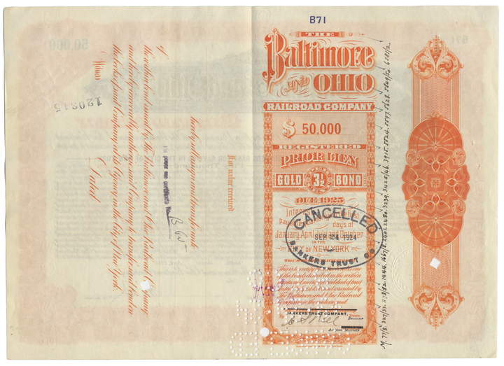 Baltimore and Ohio Railroad Company Bond Certificate