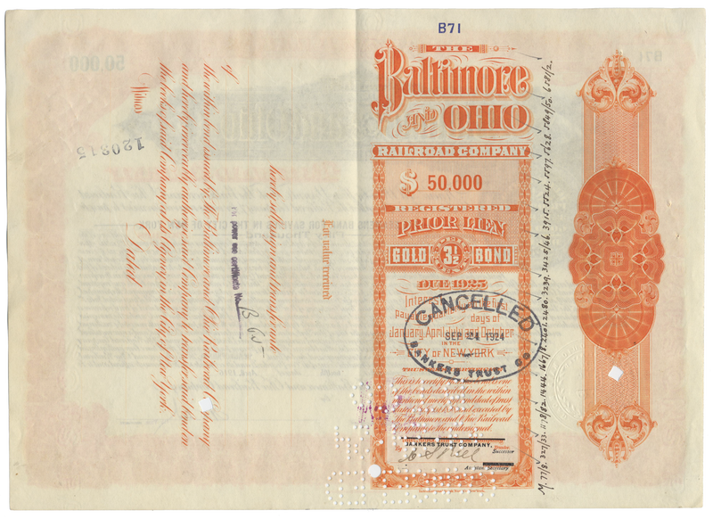 Baltimore and Ohio Railroad Company Bond Certificate