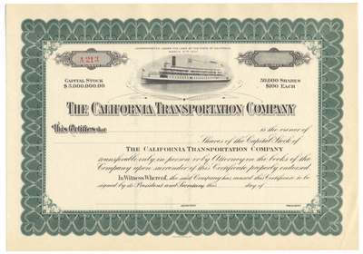 California Transportation Company Stock Certificate