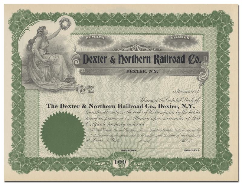 Dexter & Northern Railroad Co. Stock Certificate