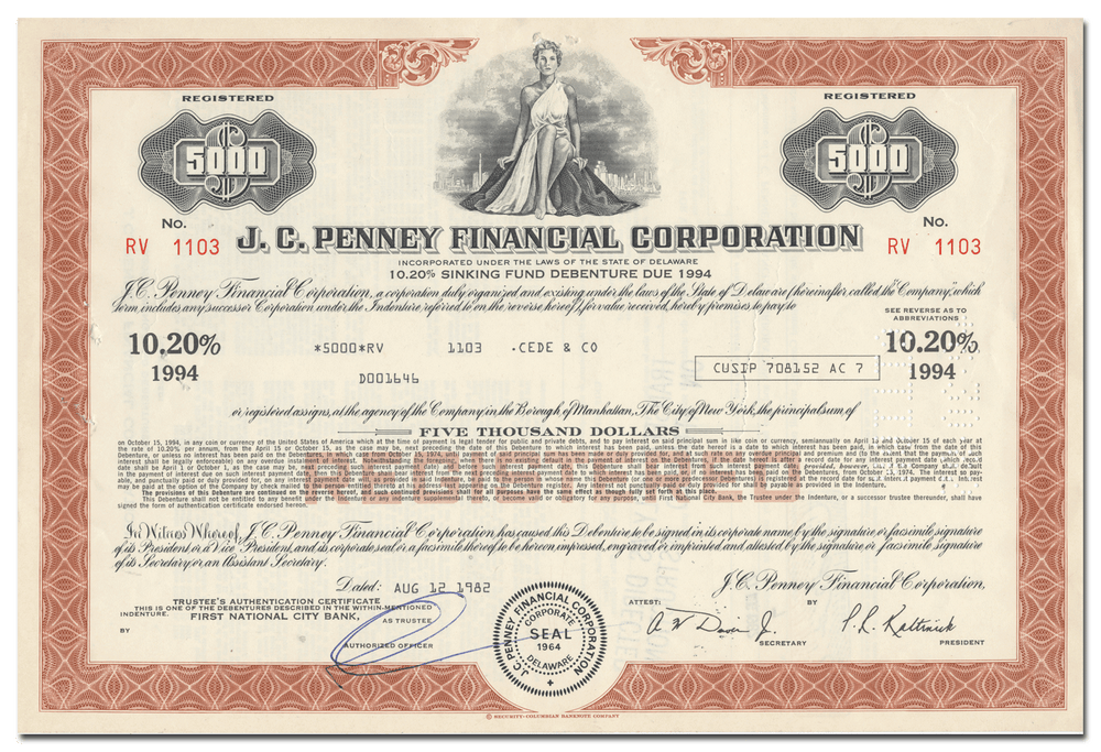 J. C. Penney Financial Corporation Bond Certificate