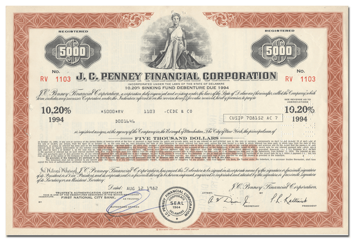 J. C. Penney Financial Corporation Bond Certificate