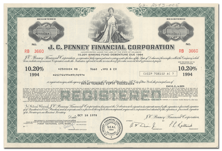 J. C. Penney Financial Corporation Bond Certificate