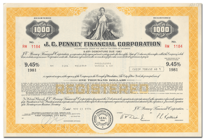 J. C. Penney Financial Corporation Bond Certificate