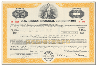 J. C. Penney Financial Corporation Bond Certificate