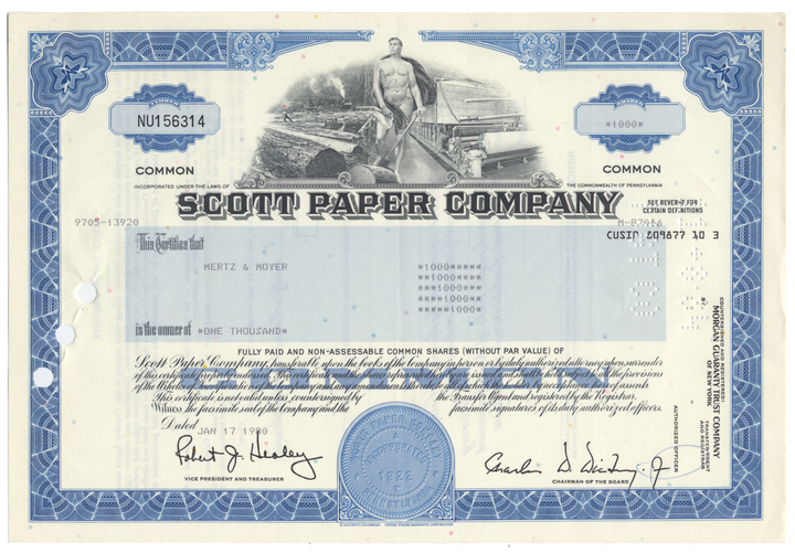 Scott Paper Company Stock Certificate