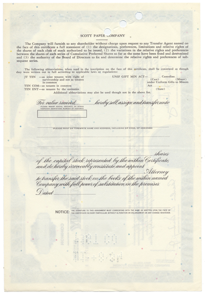 Scott Paper Company Stock Certificate