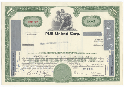 PUB United Corp. Stock Certificate