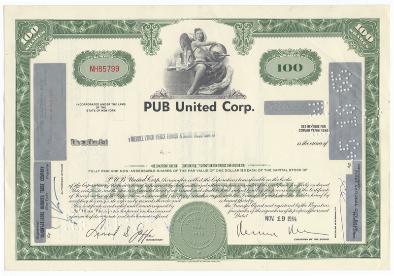 PUB United Corp. Stock Certificate