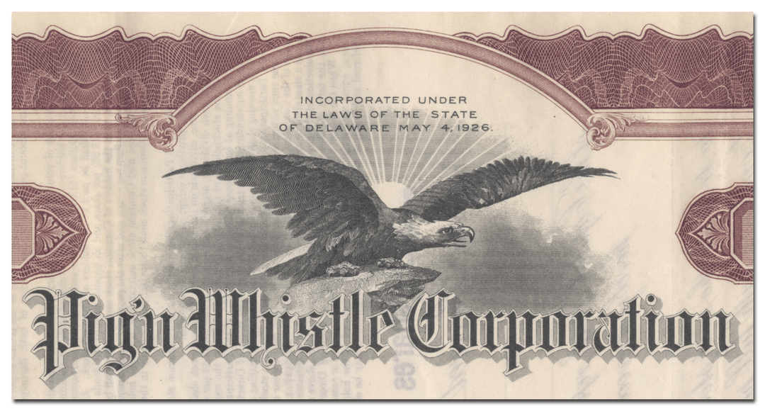 Pig'n Whistle Corporation Stock Certificate