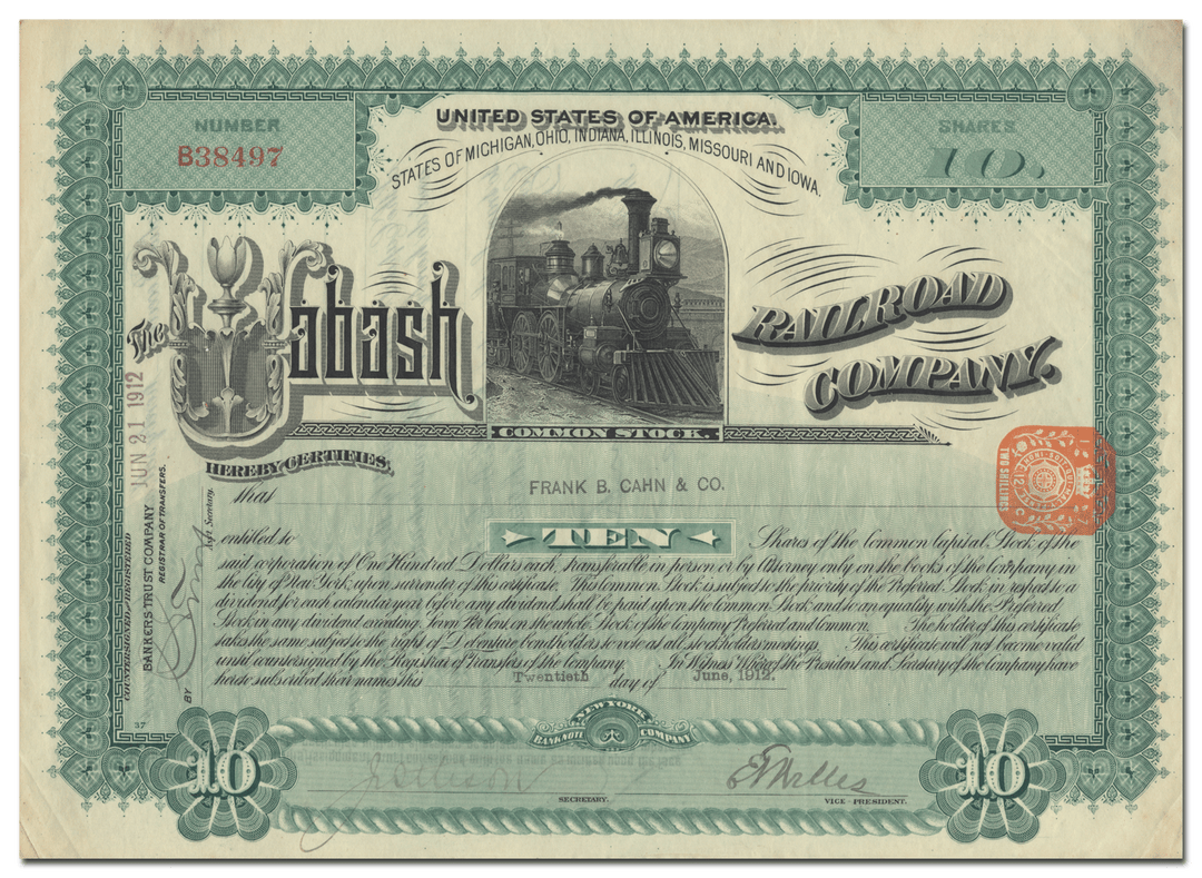 Wabash Railroad Company Stock Certificate