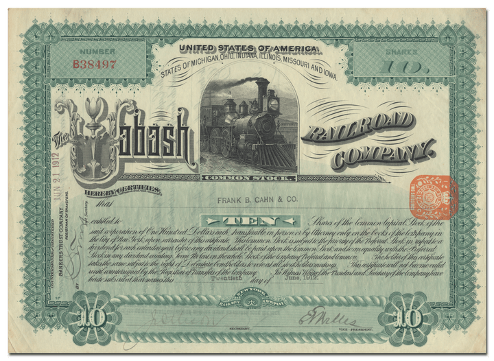 Wabash Railroad Company Stock Certificate