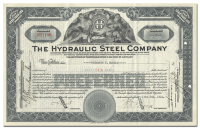 Hydraulic Steel Company Stock Certificate