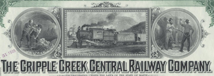 Cripple Creek Central Railway Company Stock Certificate