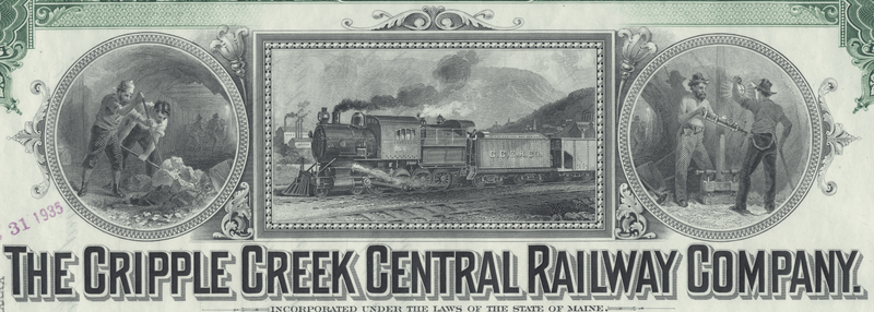 Cripple Creek Central Railway Company Stock Certificate