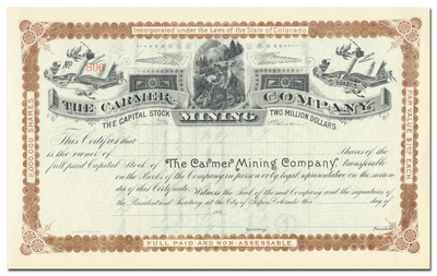 Carmer Mining Company Stock Certificate