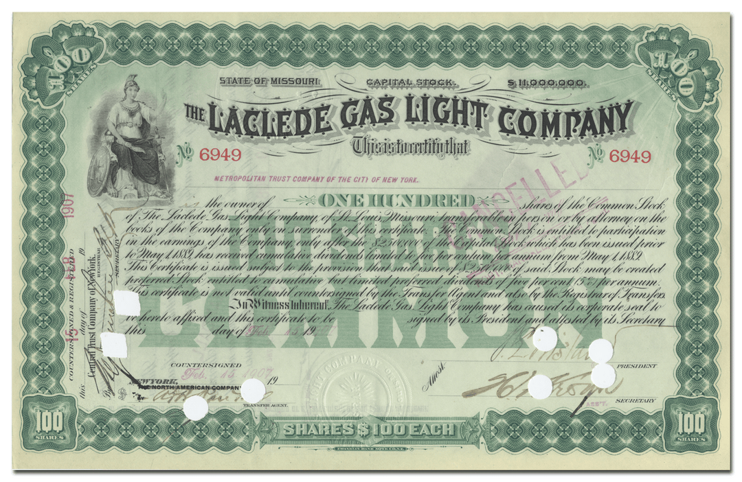 Laclede Gas Light Company Stock Certificate