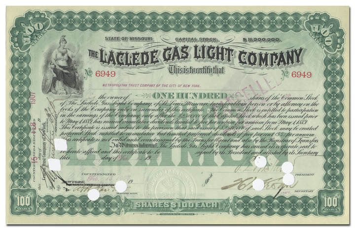 Laclede Gas Light Company Stock Certificate