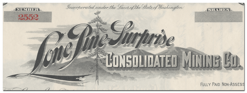 Lone Pine Surprise Consolidated Mining Co. Stock Certificate
