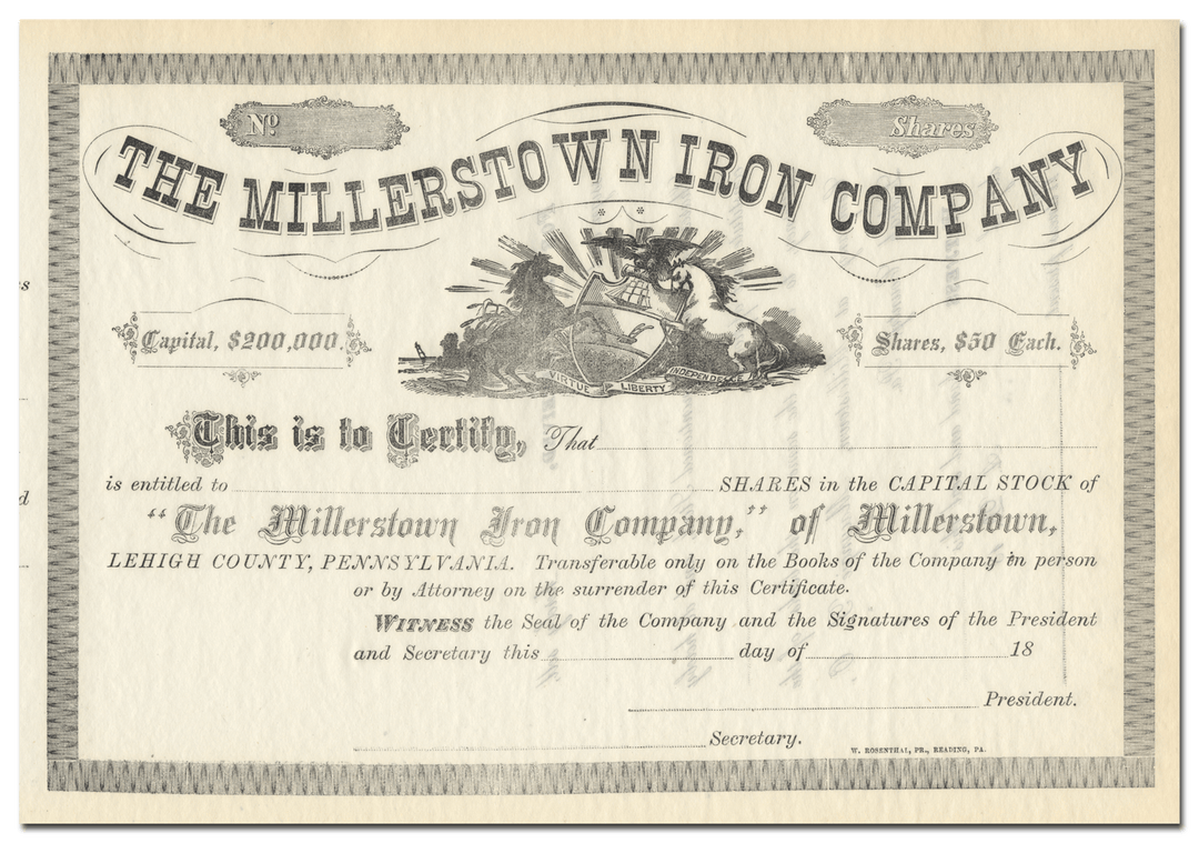 Millerstown Iron Company Stock Certificate