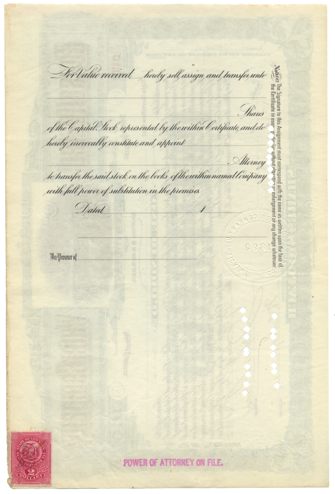 Consolidated Water Company of Utica, N. Y. Stock Certificate