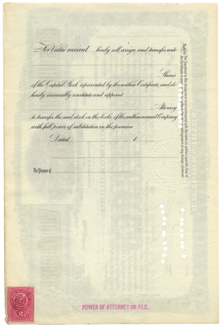 Consolidated Water Company of Utica, N. Y. Stock Certificate