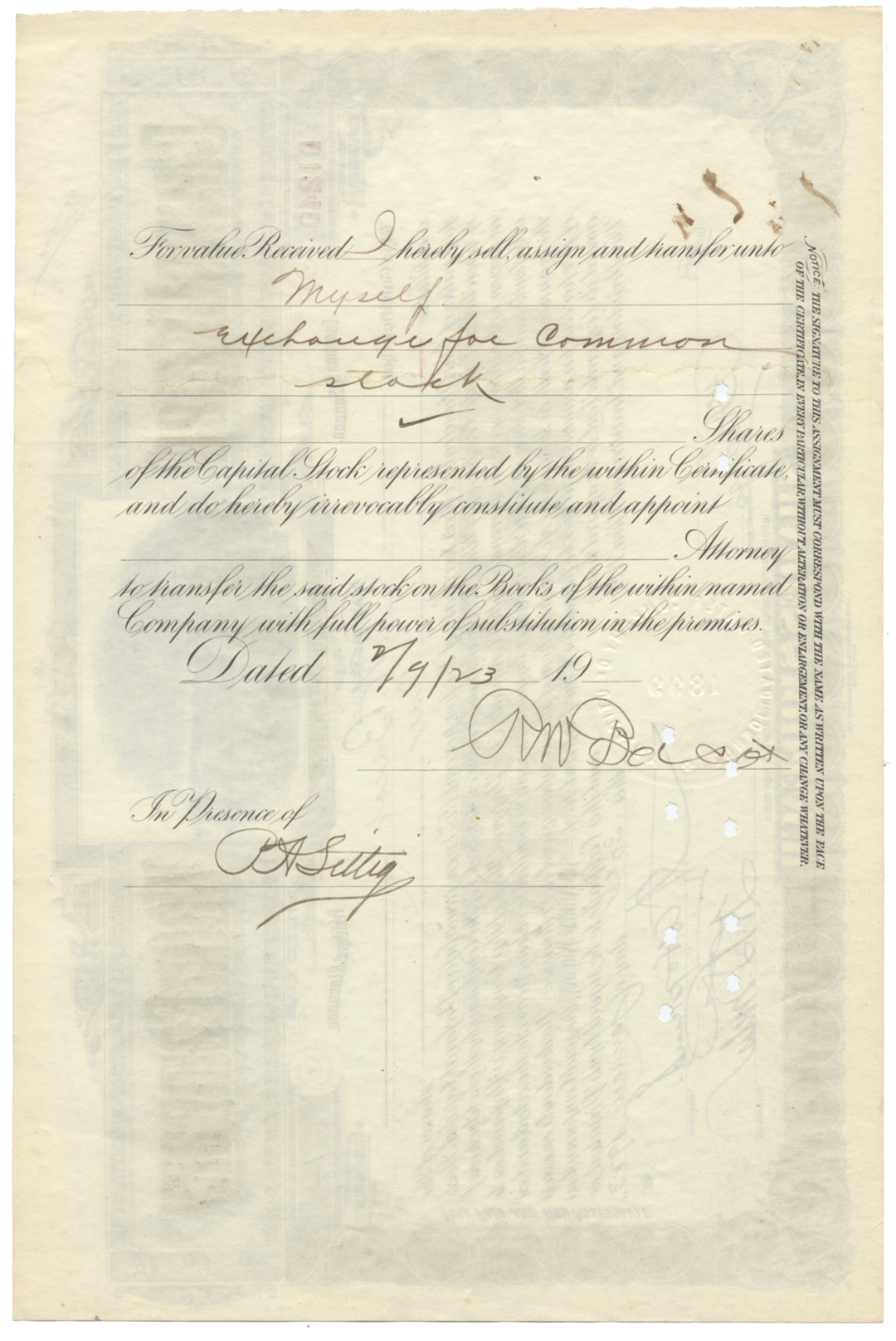 Consolidated Water Company of Utica, N. Y. Stock Certificate