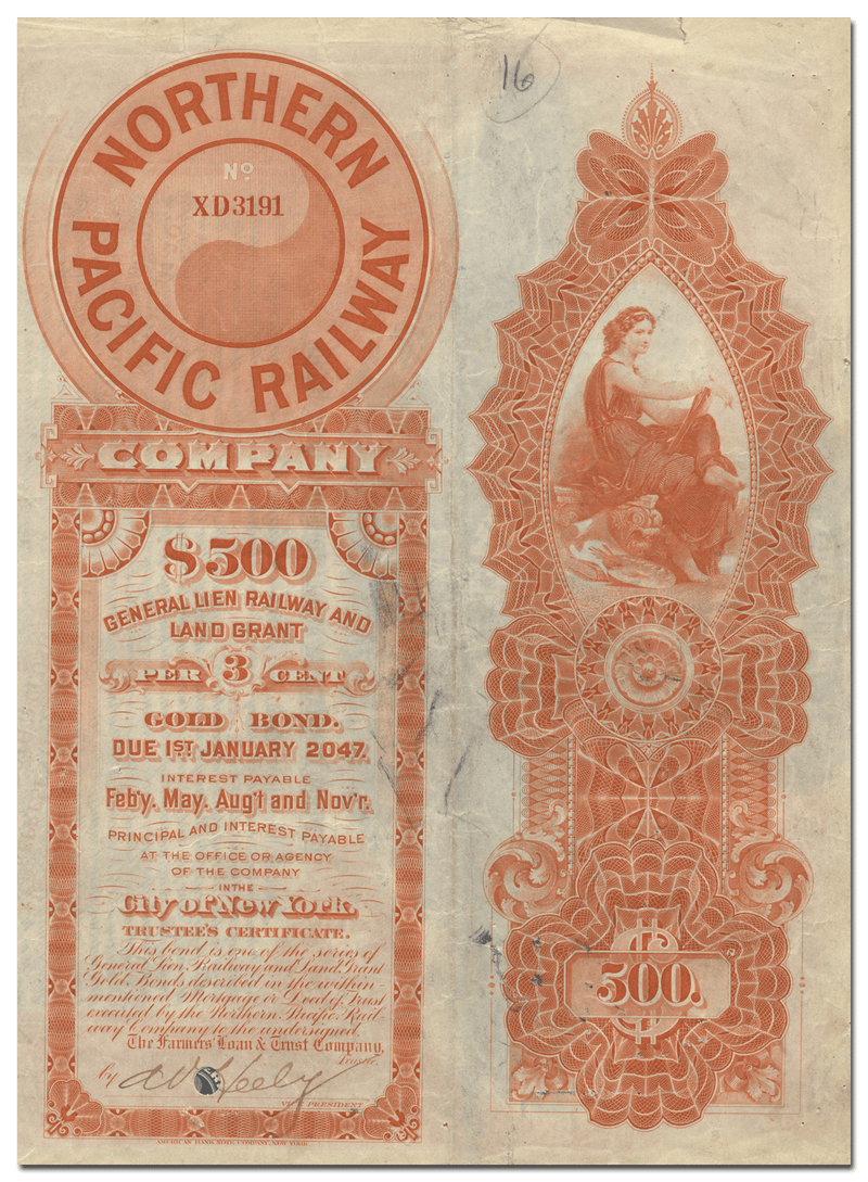 Northern Pacific Railway Company Bond Certificate (Back)
