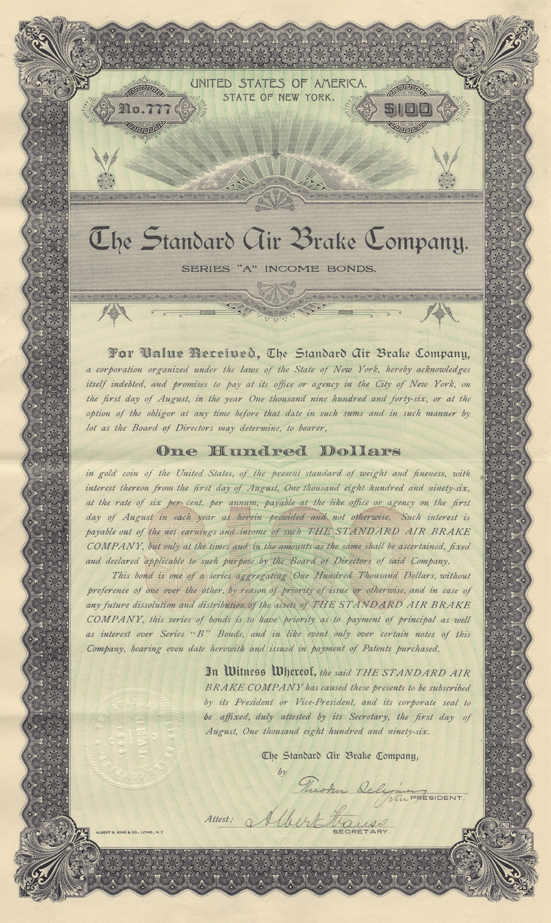 Standard Air Brake Company Bond Certificate