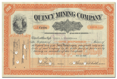 Quincy Mining Company Stock Certificate