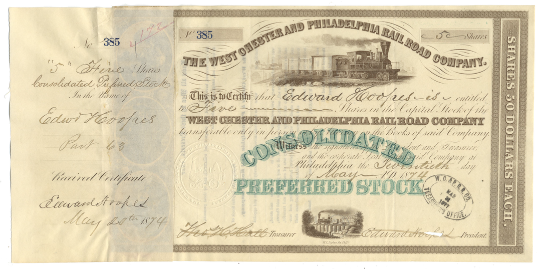 West Chester and Philadelphia Rail Road Company Stock Certificate