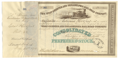 West Chester and Philadelphia Rail Road Company Stock Certificate