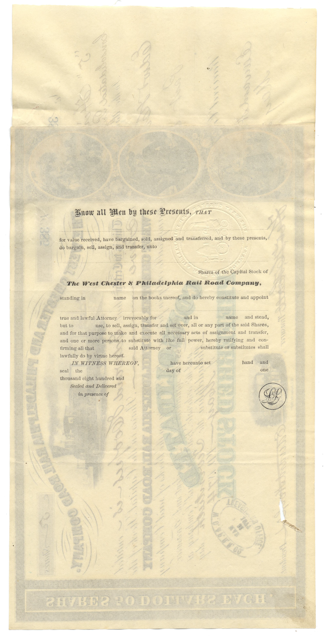 West Chester and Philadelphia Rail Road Company Stock Certificate