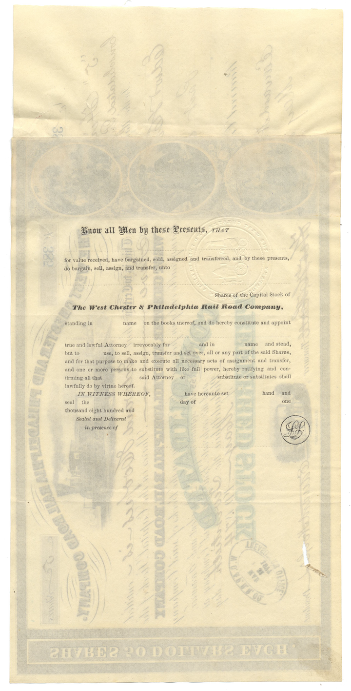 West Chester and Philadelphia Rail Road Company Stock Certificate