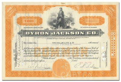 Byron Jackson Co. Stock Certificate