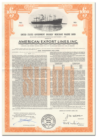 American Export Lines, Inc. Bond Certificate