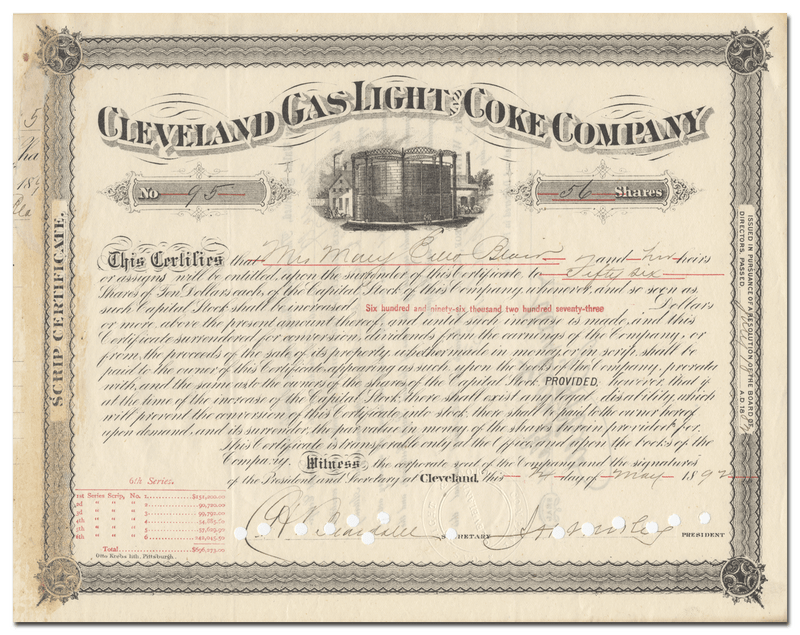 Cleveland Gas Light and Coke Company Stock Certificate